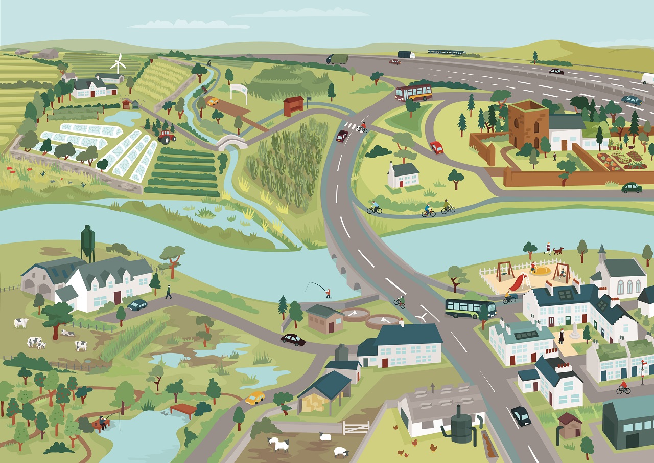 Graphics illustration of an adapting lowland landscape